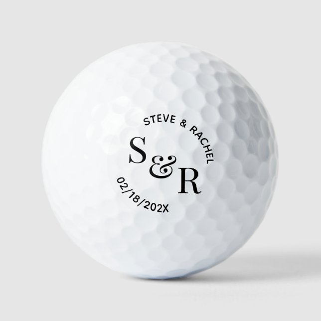 Modern Wedding Name and Date Golf Balls (Front)