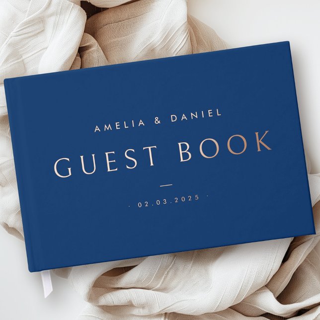 Modern wedding names and date dark blue real guest book (Modern wedding names and date dark blue real foil guest book)
