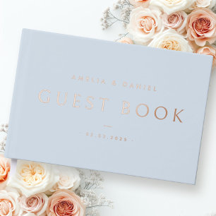 Modern wedding names date light dusty blue real guest book