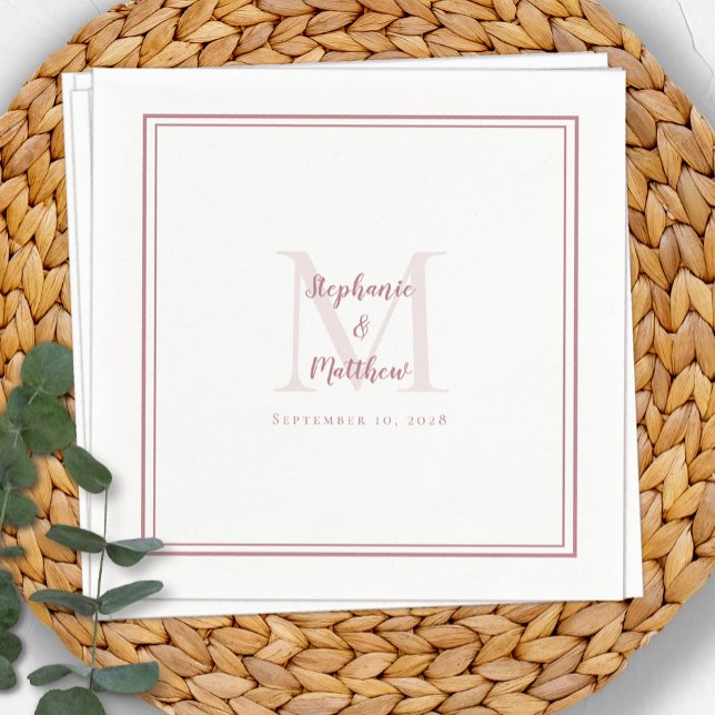 Modern Wedding Names Date Monogram Dusty Rose Pink Napkin (Creator Uploaded)