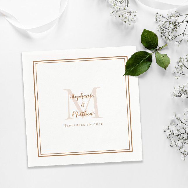 Modern Wedding Names Date Monogram Rustic Brown Napkin (Creator Uploaded)