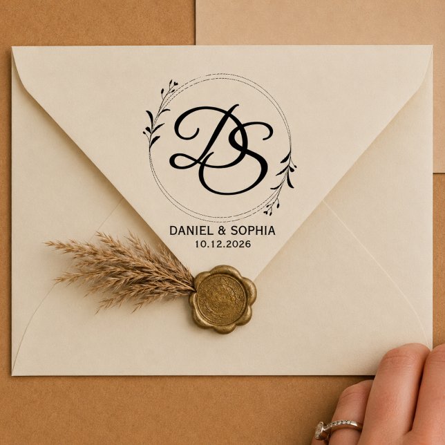 Modern Wedding Names & Round Return Address Rubber Stamp (Creator Uploaded)