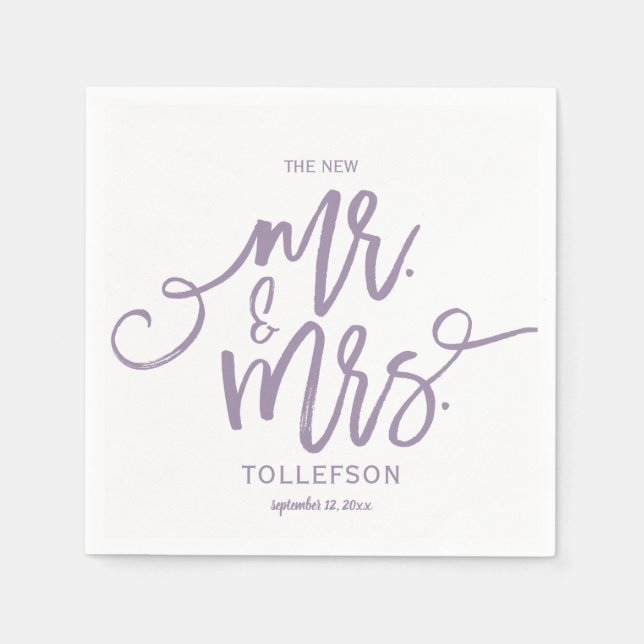 Modern Wedding Napkins | Brush Script (Lavender) (Front)