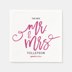 Modern Wedding Napkins   Brush Script (Magenta)