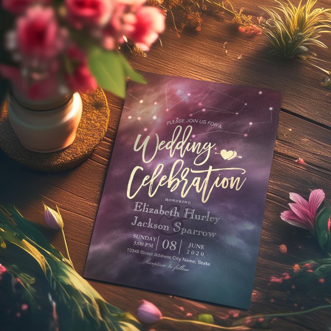 Modern Wedding Night Star Sky Galaxy Constellation Invitation (Creator Uploaded)