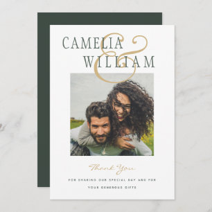 Modern Wedding Olive Green Gold THANK YOU PHOTO In Invitation