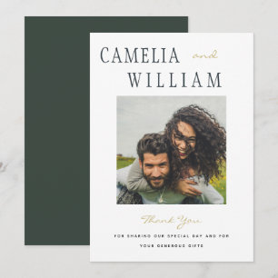 Modern Wedding Olive Green Gold THANK YOU PHOTO Invitation