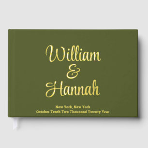 Modern Wedding Olive Green with Gold Hardcover Guest Book