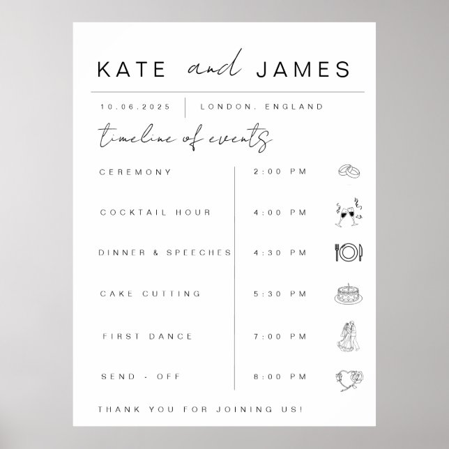 Modern Wedding Order of Events Timeline Sign  (Front)