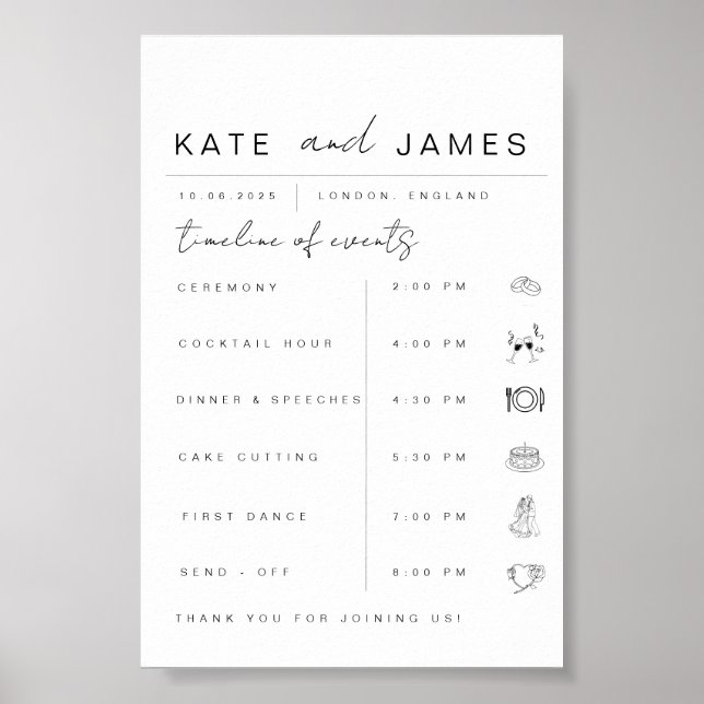 Modern Wedding Order of Events Timeline Sign  (Front)