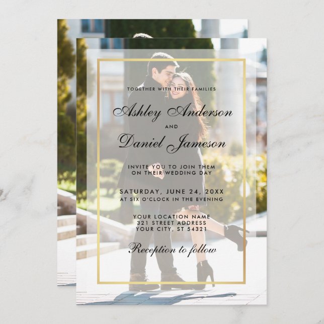 Modern Wedding Overlay Front Back Photo Invitation (Front/Back)