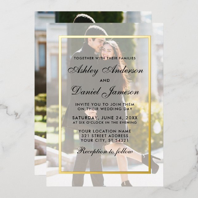 Modern Wedding Overlay Front Back Photos Gold (Front/Back)