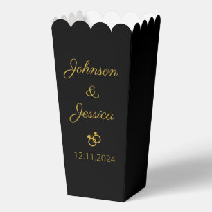 Modern wedding party black and gold popcorn  favour box
