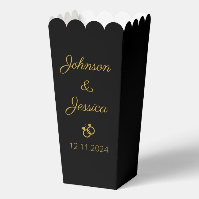 Modern wedding party black and gold popcorn  favour box (Front)