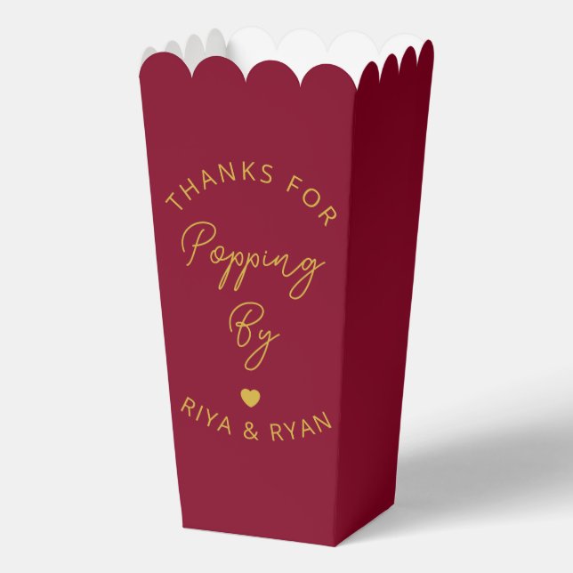 Modern wedding party burgundy and gold popcorn  favour box (Front)
