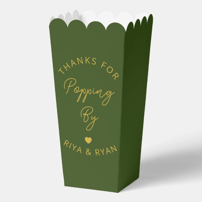 Modern wedding party green and gold popcorn  favour box (Front)