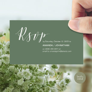 Modern Wedding Party RSVP, in Forest Sage Green Enclosure Card