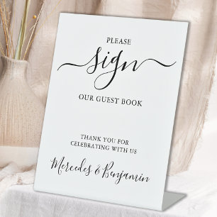Modern Wedding Personalised Guest Book Pedestal Sign