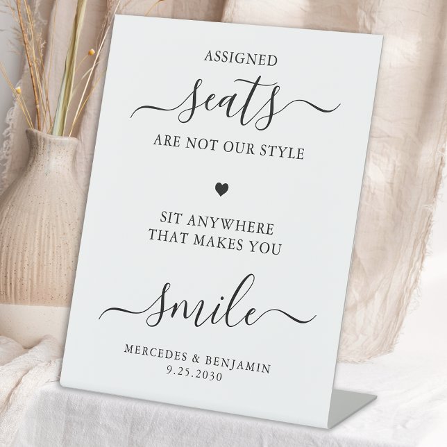Modern Wedding Personalised Pick A Seat Not A Side Pedestal Sign (Creator Uploaded)