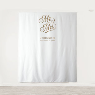 Modern Wedding Photo Booth Mr Mrs Script Backdrop Tapestry
