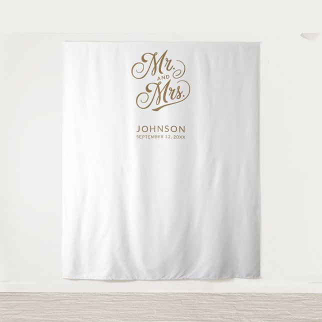 Modern Wedding Photo Booth Mr Mrs Script Backdrop Tapestry (Front)