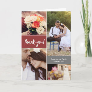 Modern Wedding Photo collage burnt orange script Card