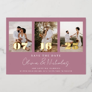 Modern Wedding Photo Collage Mauve Save The Date