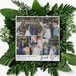 Modern Wedding Photo Collage Square Thank You Card<br><div class="desc">Square wedding thank you card personalised with a photo collage of five of your own lovely wedding photos. Add your names and wedding date in a modern black font. Thank you is written in a charming hand-written script on the bottom right corner. On the back you can write by hand...</div>