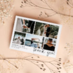 Modern Wedding Photo Collage Thank You<br><div class="desc">Say thank you to your wedding guests with a photo collage where you can feature five of your own lovely wedding photos. Add your names and wedding date in a modern black font. Thank you is written in a charming hand-written script. On the back you can write by hand a...</div>