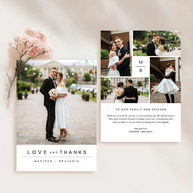 Modern Wedding Photo Collage Thank You Card (Creator Uploaded)