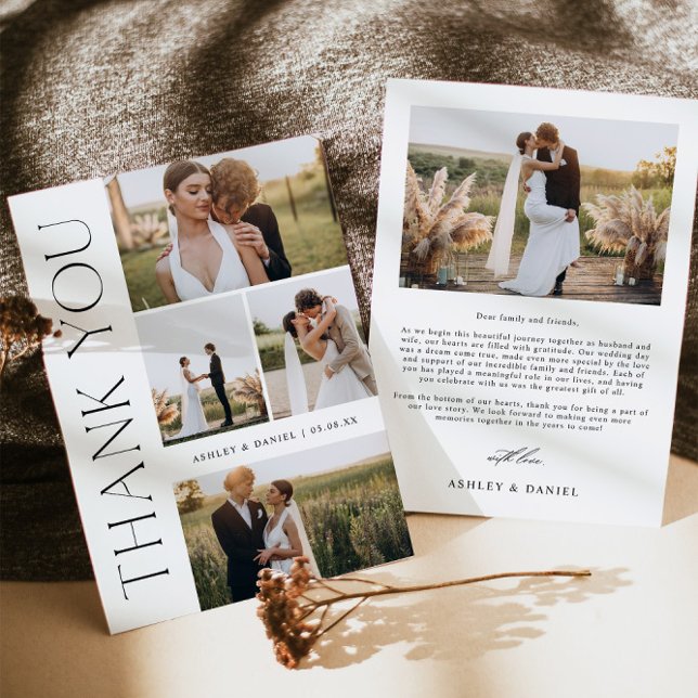 Modern Wedding Photo Collage Thank You Card (Creator Uploaded)