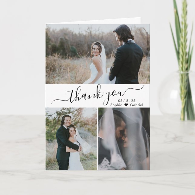 Modern Wedding Photo Collage Thank You Card (Front)