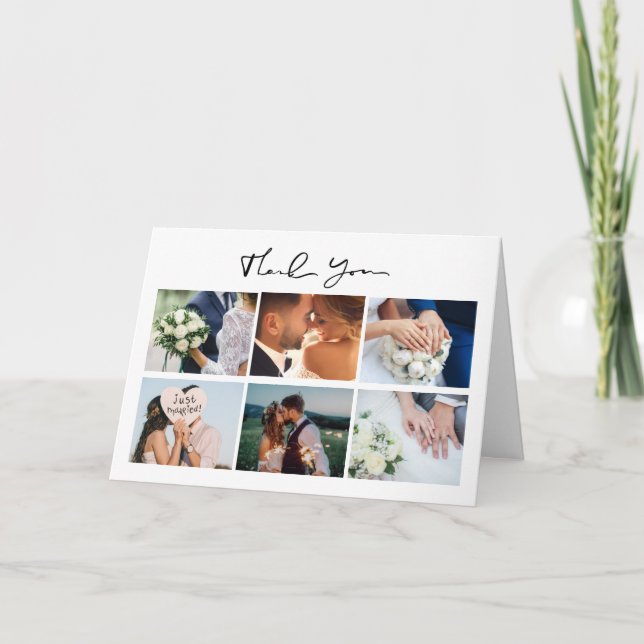 Modern Wedding Photo Collage Thank You Card (Front)