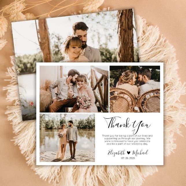 Modern Wedding Photo Collage Thank You Script Card (Creator Uploaded)