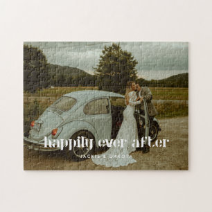 Modern Wedding Photo Custom Names Jigsaw Puzzle