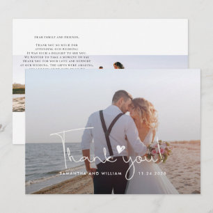 Modern Wedding Photo Hand-Lettered Newlyweds Thank You Card
