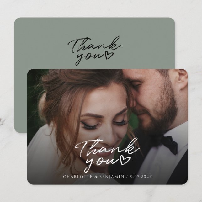 Modern Wedding Photo Hand-Lettered Thank You (Front/Back)