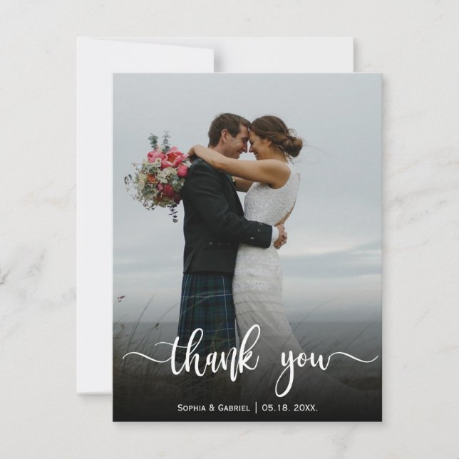 Modern Wedding Photo Hand Lettered  Thank You Card (Front)