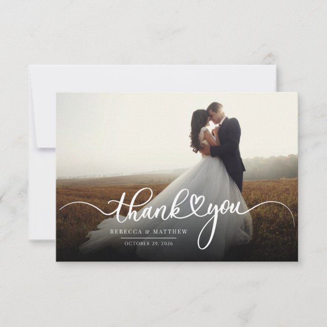 Modern Wedding Photo Hand-Lettered Thank You Card (Front)
