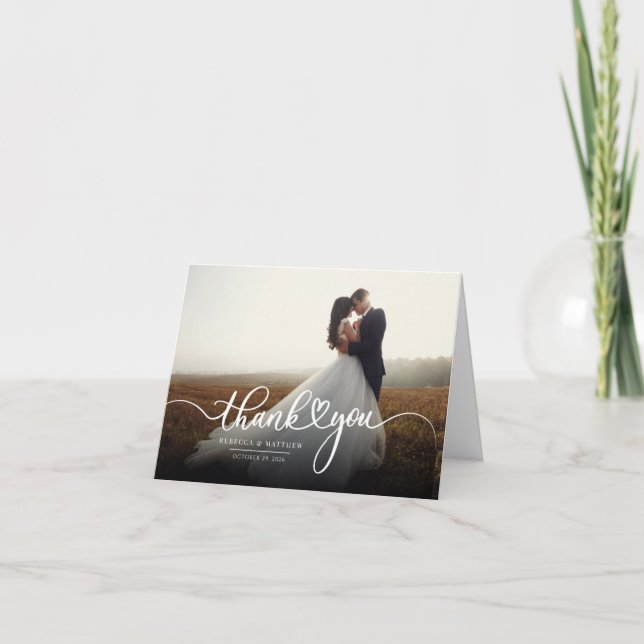 Modern Wedding Photo Handwritten  Thank You Note Card (Front)
