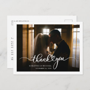 Modern Wedding Photo Handwritten Thank You Postcard