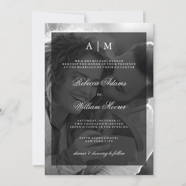 Modern Wedding Photo Invitation | Black Overlay (Front)