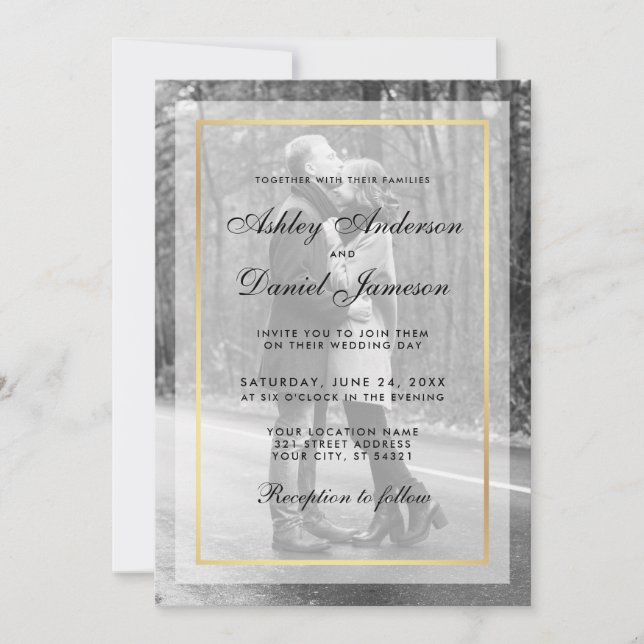 Modern Wedding Photo Invitation G - Overlay B&W (Front)