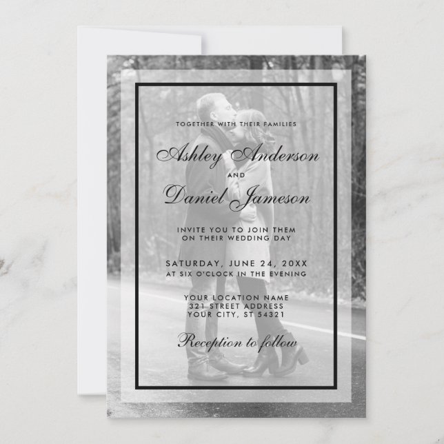 Modern Wedding Photo Invitation - Overlay B&W (Front)