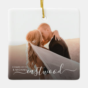 Modern Wedding Photo Keepsake Ceramic Ornament