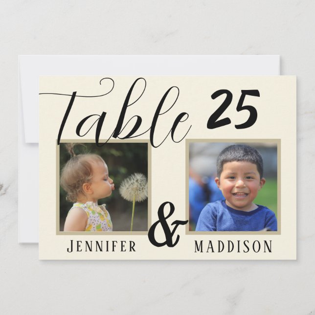 Modern Wedding Photo Light Biege Table Number (Back)