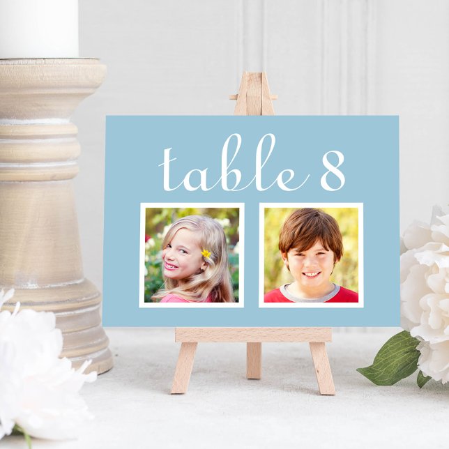 Modern Wedding Photo Light Blue Table Number (Creator Uploaded)