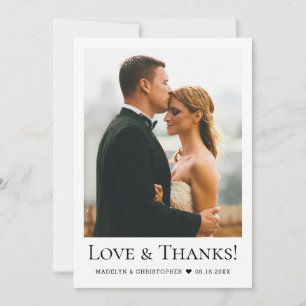 Modern Wedding Photo Love and Thanks Thank You Card