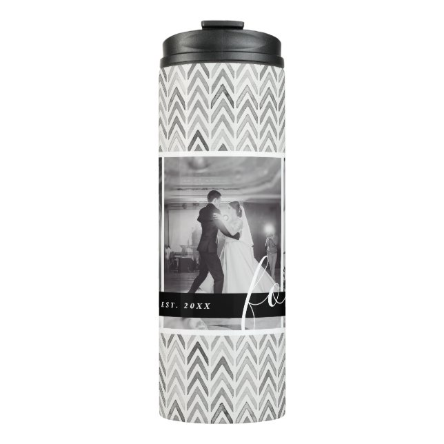 Modern Wedding Photo Monogram and Established Date Thermal Tumbler (Front)