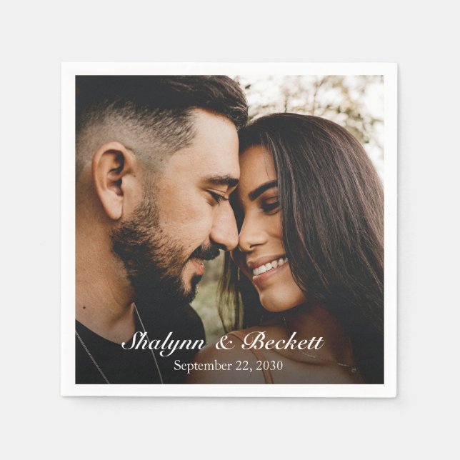 Modern Wedding Photo Napkin (Front)